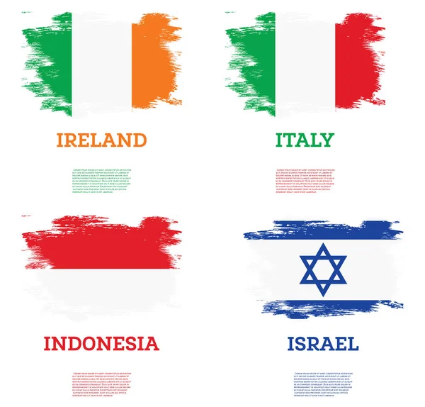 Italy Indonesia Israel Ireland Flags Set Brush Strokes Independence Day — Stock Photo, Image