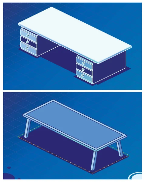 Bürotisch Mit Schubladen Leerer Schreibtisch Isometrisches Konzept Einzelobjekt Auf Blauem — Stockfoto