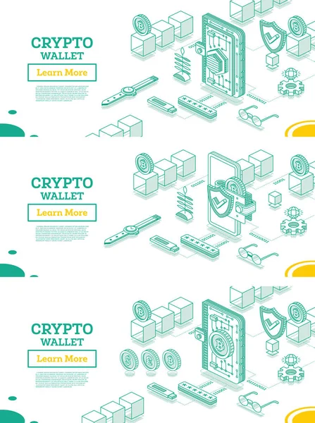 Ізометричний Crypto Wallet Підключений Blockchain Промисловість Криптовалют Концепція Технології Блокчейн — стокове фото