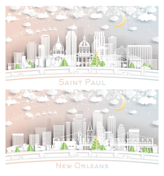 New Orleans Louisiana Saint Paul Minnesota City Skyline Set Paper — Foto de Stock