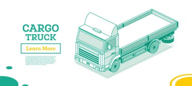 Isometric Flatbed kargo kamyonu. Ticari Ulaşım. Lojistik. Özet Nesne. Vektör İllüstrasyonu. Mal Taşıma Arabası. Ön Görünüm.