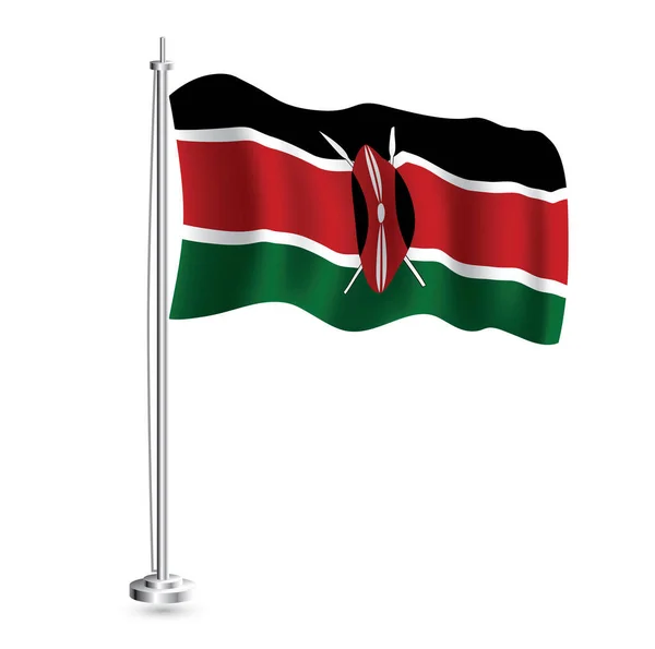 肯尼亚国旗 在旗杆上孤立的肯尼亚国家现实主义波浪旗 病媒图解 — 图库矢量图片