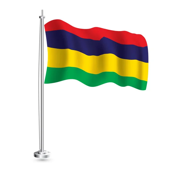 Mauritius Flag Isolated Realistic Wave Flag Mauritius Country Flagpole Vector — Stock Vector