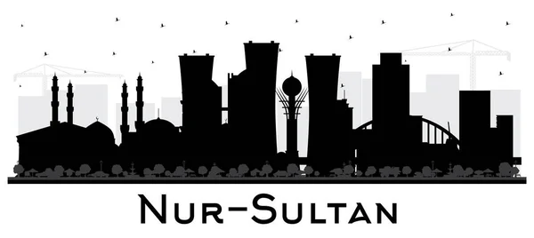 Silhouette Nur Sultan Kazakhstan City Skyline Avec Bâtiments Noirs Isolés — Image vectorielle