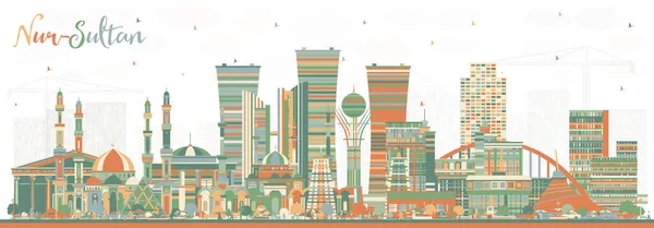 Nur Sultan Kazakhstan City Skyline Color Buildings Inglés Ilustración Vectorial — Vector de stock