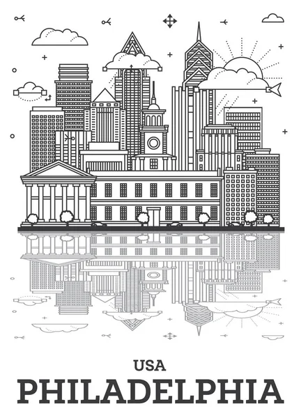 Disposition Philadelphia Pennsylvania City Skyline Med Moderna Byggnader Och Reflektioner — Stock vektor