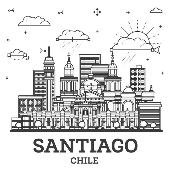 Décrivez Santiago Chile City Skyline Avec Des Bâtiments Modernes Historiques — Image vectorielle