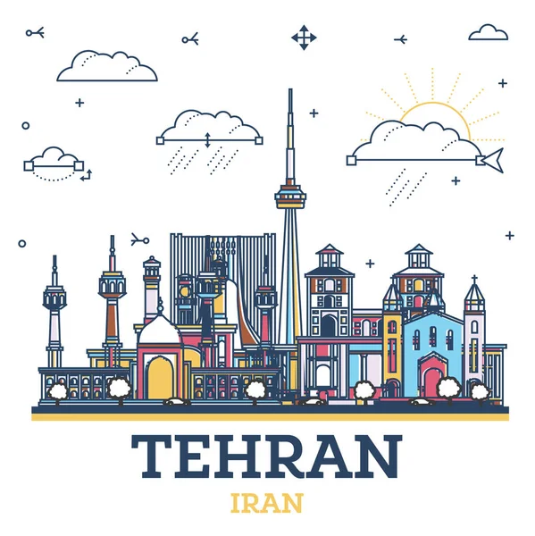 Тегеран Іран Місто Скайлайн Кольоровими Історичними Будівлями Ізольовані Білому Векторна — стоковий вектор