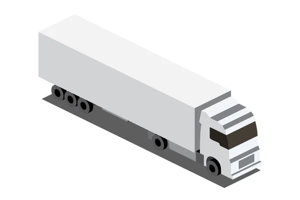 アイソメトリックホワイト貨物トラック輸送白に隔離されました ベクトルイラスト 現代の配送トラック車 商品の運送のための車 インフォグラフィックとゲームのためのフラット3Dオブジェクト — ストックベクタ
