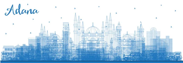 阿达纳土耳其市蓝楼天际线轮廓 病媒说明 商务旅行与历史建筑的概念 具有地标的阿达纳城市景观 — 图库矢量图片
