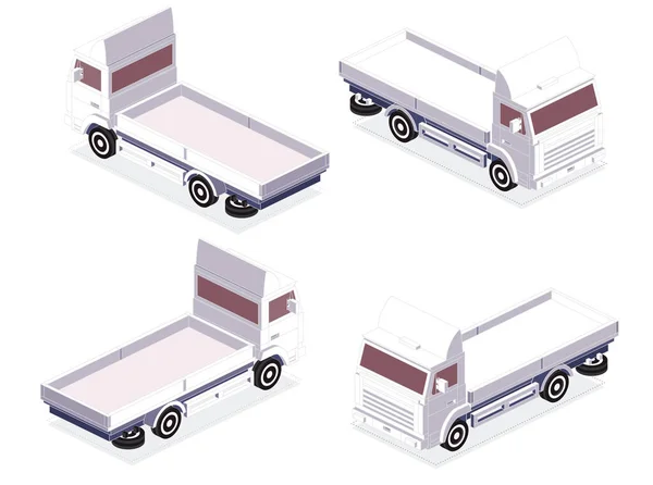 Caminhão Isométrico Carga Liso Para Trás Para Frente Transporte Comercial — Vetor de Stock