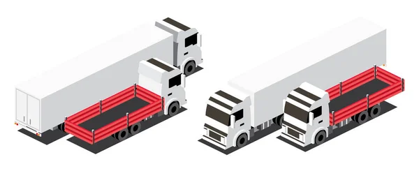 Isometrischer Roter Pritschenwagen Und Lkw Anhänger Mit Container Kommerzieller Verkehr — Stockvektor
