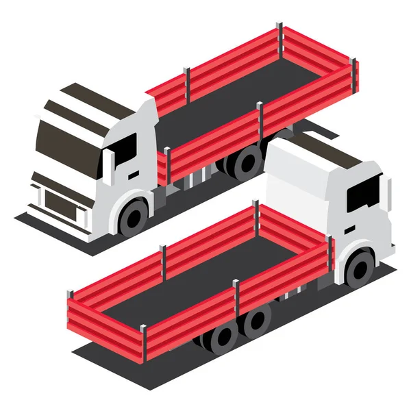 Camion Carico Base Piatta Rossa Isometrica Trasporto Commerciale Logistica City — Vettoriale Stock