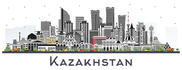 stock vector Kazakhstan City Skyline with Gray Buildings Isolated on White. Vector Illustration. Concept with Modern Architecture. Kazakhstan Cityscape with Landmarks. Nur-Sultan and Almaty.