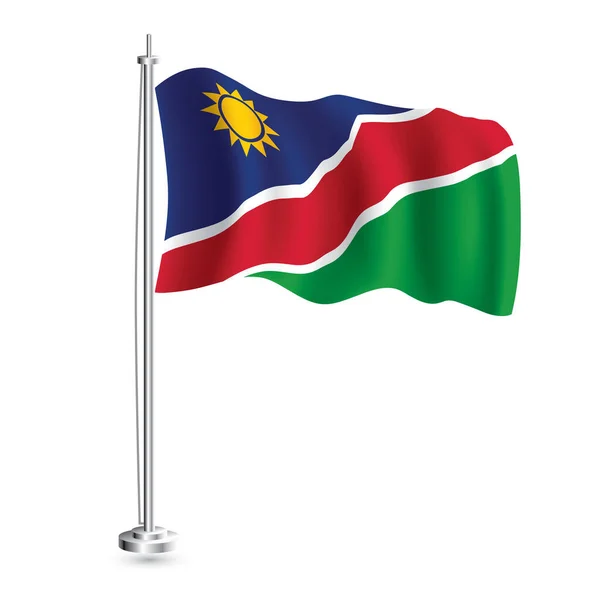 Namibië Vlag Geïsoleerde Realistische Golf Vlag Van Namibië Land Flagpole — Stockvector