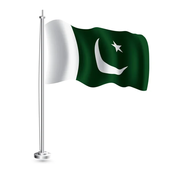 パキスタン国旗 フラグポールにパキスタン国の孤立した現実的な波の旗 ベクターイラスト — ストックベクタ