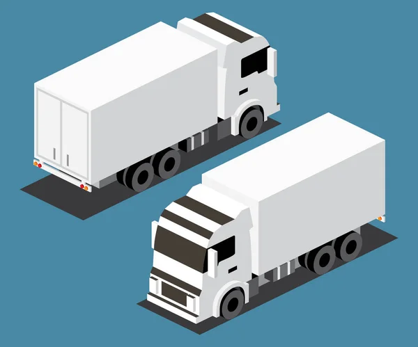 等距小货车 商业运输 用于Infographics的城市对象 病媒说明 货物运输和交付汽车 前视图和后视图 罗瑞模特儿板 — 图库矢量图片