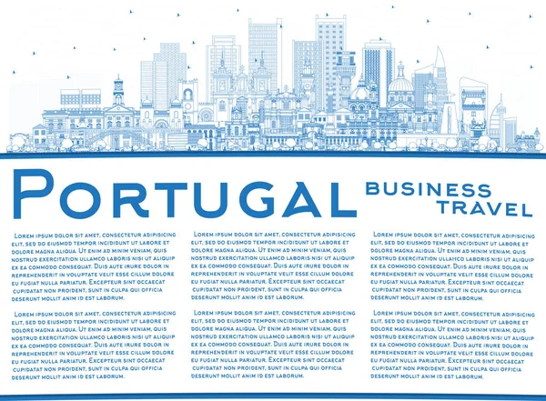 Portogallo Outline Città Skyline Con Edifici Blu Spazio Copia Illustrazione — Vettoriale Stock