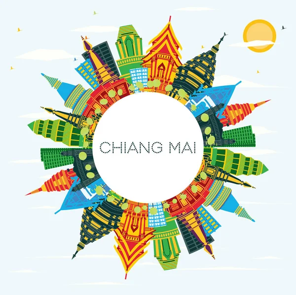 Chiang Mai Thailand Stadssilhuetten Med Färg Byggnader Blå Himmel Och — Stock vektor
