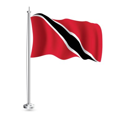 Trinidad ve Tobago bayrağı. Flagpole 'da Trinidad ve Tobago ülkesinin izole Gerçekçi Dalga Bayrağı. Vektör İllüstrasyonu.