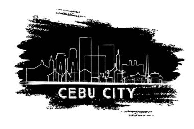 Cebu Şehri Filipinleri Skyline Silhouette. El çizimi çizimi. Tarihi Mimariyle İş Seyahati ve Turizm Konsepti. Vektör İllüstrasyonu. Kentin simgelerine sahip Cebu Şehri.