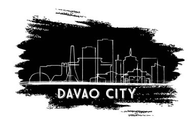 Davao City Filipinleri Skyline silueti. El çizimi çizimi. Tarihi Mimariyle İş Seyahati ve Turizm Konsepti. Vektör İllüstrasyonu. Şehir simgeleriyle Davao Şehri.