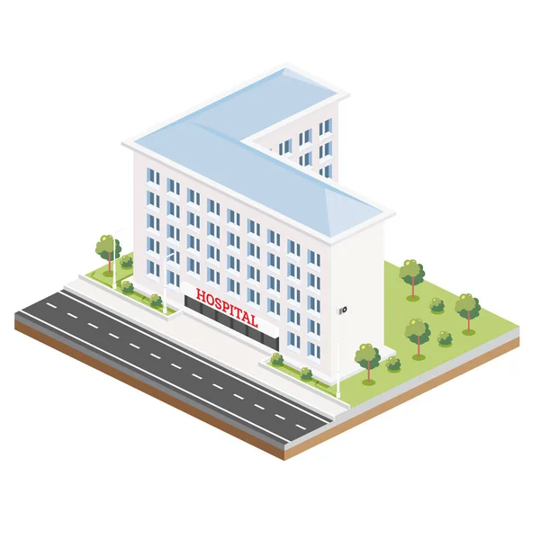 Izometrická Budova Nemocnice Ikona Nebo Infografický Prvek Vektorová Ilustrace Městská — Stockový vektor