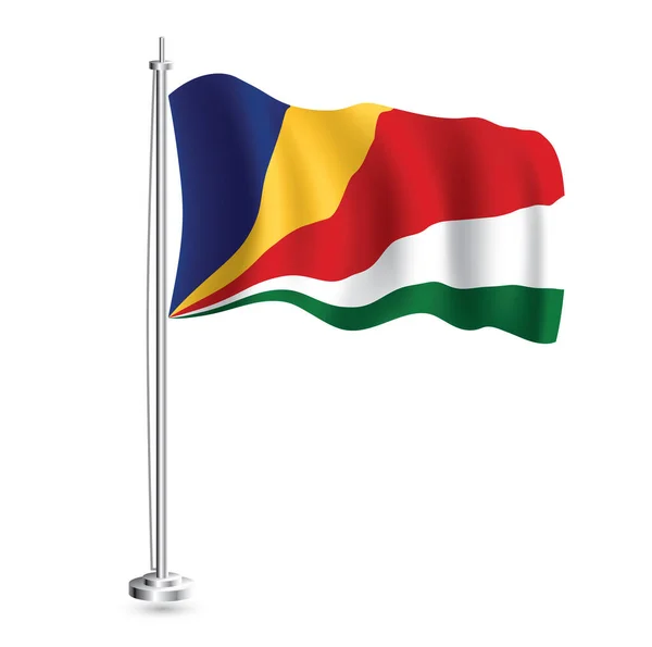 Seychelles Flag Isolated Realistic Wave Flag Seychelles Country Flagpole Vector — Stock Vector