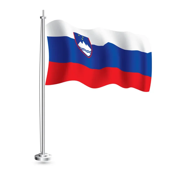 Slovenya Bayrağı Bayrak Direğinde Slovenya Ülkesinin Zole Gerçekçi Dalga Bayrağı — Stok Vektör