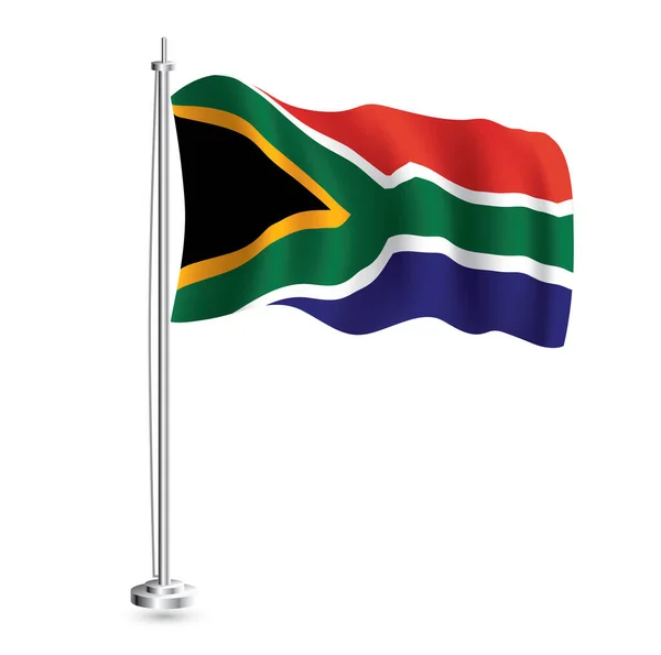 南非国旗 在旗杆上孤立的南非国家现实主义波浪旗 病媒图解 — 图库矢量图片