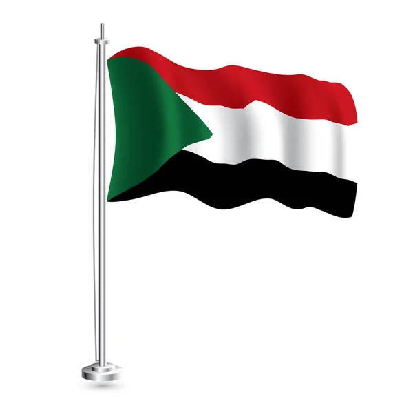 Soedanese Vlag Geïsoleerde Realistische Wave Vlag Van Soedan Land Flagpole — Stockvector