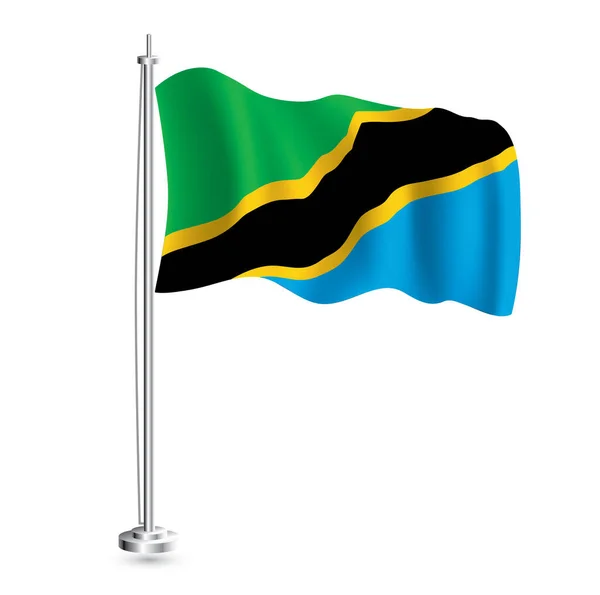 坦桑尼亚国旗 在旗杆上孤立的坦桑尼亚国家现实主义波浪旗 病媒图解 — 图库矢量图片