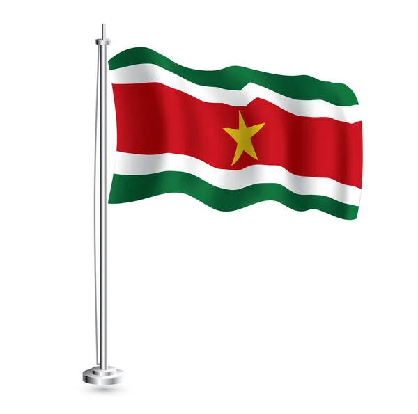 Суринамский Флаг Изолированный Реалистичный Флаг Суринама Флагштоке Векторная Миграция — стоковый вектор