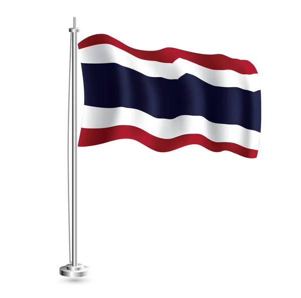 Bandeira Tailandesa Bandeira Onda Realista Isolada Tailândia País Flagpole Ilustração — Vetor de Stock