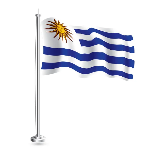乌拉圭国旗 在旗杆上孤立的乌拉圭国家现实主义波浪旗 病媒图解 — 图库矢量图片