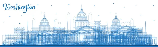Очертить Небосклон Вашингтона Округ Колумбия Сша Голубыми Зданиями Векторная Иллюстрация — стоковый вектор