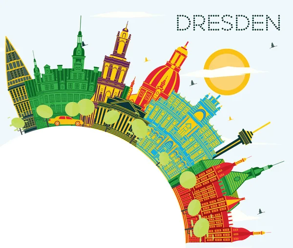드레스덴 도시의 스카이 일러스트입니다 비즈니스 역사적 건축물 랜드마크와 드레스덴 — 스톡 벡터