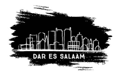 Dar Es Salaam Tanzanya Şehri Skyline Silhouette. El çizimi çizimi. Modern Mimariyle İş Seyahatleri ve Turizm Konsepti. Vektör İllüstrasyonu. Dar Es Salaam Şehir Manzarası.