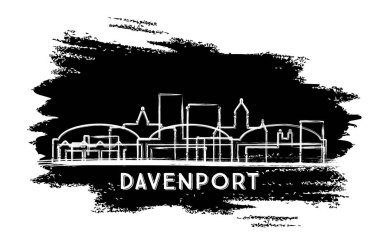 Davenport Iowa Şehri Skyline Silhouette. El çizimi çizimi. Modern Mimariyle İş Seyahatleri ve Turizm Konsepti. Vektör İllüstrasyonu. Davenport ABD Şehir Manzarası.