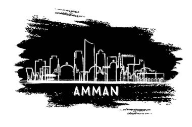 Amman Jordan City Skyline Silhouette. El çizimi çizimi. Modern Mimariyle İş Seyahatleri ve Turizm Konsepti. Vektör İllüstrasyonu. Amman Şehir Manzarası Simgeli.