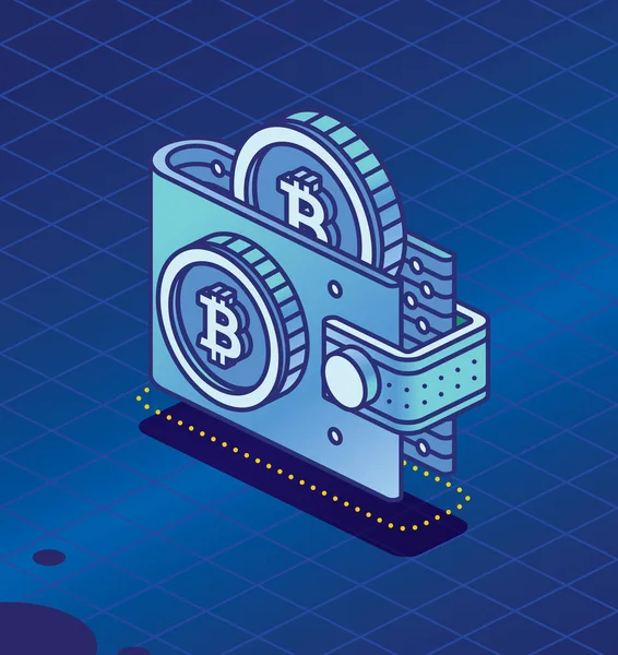 Izometrická Šifrovací Peněženka Kryptoměnou Dva Bitcoiny Ikona Pro Aplikaci Cryptocurrency — Stockový vektor