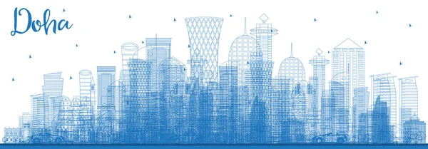 Zarys Doha Katar City Skyline Blue Buildings Ilustracja Wektora Podróże — Wektor stockowy