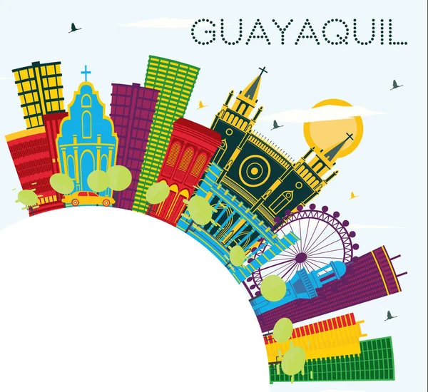 Guayaquil Ecuadori Város Skyline Színes Épületek Kék Másol Hely Vektoros — Stock Vector