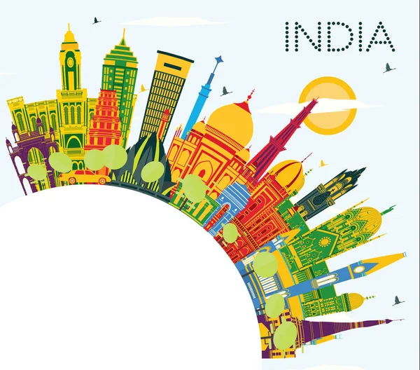 India City Skyline Mit Farbigen Gebäuden Blauem Himmel Und Kopierraum — Stockvektor