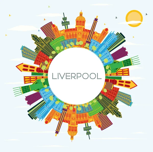 Liverpool Skyline Color Building Blue Sky Copy Space Векторная Иллюстрация — стоковый вектор