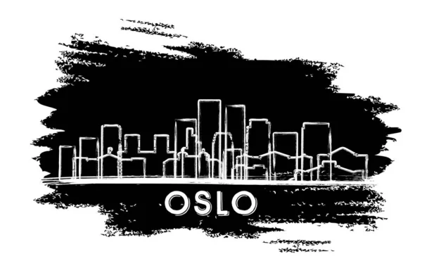 オスロノルウェーシティスカイラインシルエット 手描きスケッチ 歴史的建築物とビジネス旅行や観光の概念 ベクトルイラスト ランドマークとオスロの街の風景 — ストックベクタ