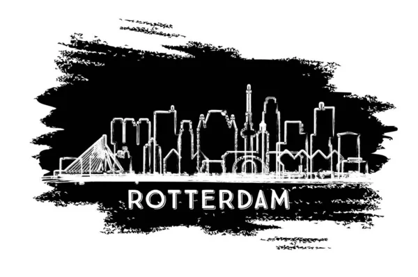 ロッテルダムオランダシティスカイラインシルエット 手描きスケッチ 現代建築とビジネス旅行や観光の概念 ベクトルイラスト ランドマークとロッテルダムの街の風景 — ストックベクタ