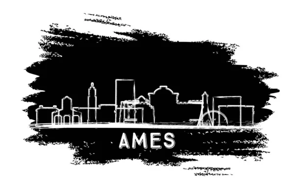 Ames Iowa City Skyline Silhouet Handgetekende Schets Business Travel Tourism — Stockvector