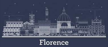 Beyaz binalarla Floransa City Skyline 'ın ana hatlarını çiz. Vektör İllüstrasyonu. Modern Mimariyle İş Seyahatleri ve Turizm Konsepti. Tarihi Simgelerle Floransa Şehri.