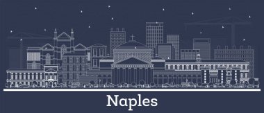 Napoli 'nin ana hatları, Beyaz Binalarla birlikte İtalya' nın silueti. Vektör İllüstrasyonu. Modern Mimariyle İş Seyahatleri ve Turizm Konsepti. Napoli Şehir Manzarası Simgeli.
